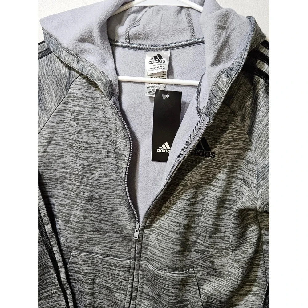 Adidas Boy's Full Zip Hooded Jacket w/Pockets, Gray/Black, AP5539, Size MD, NEW